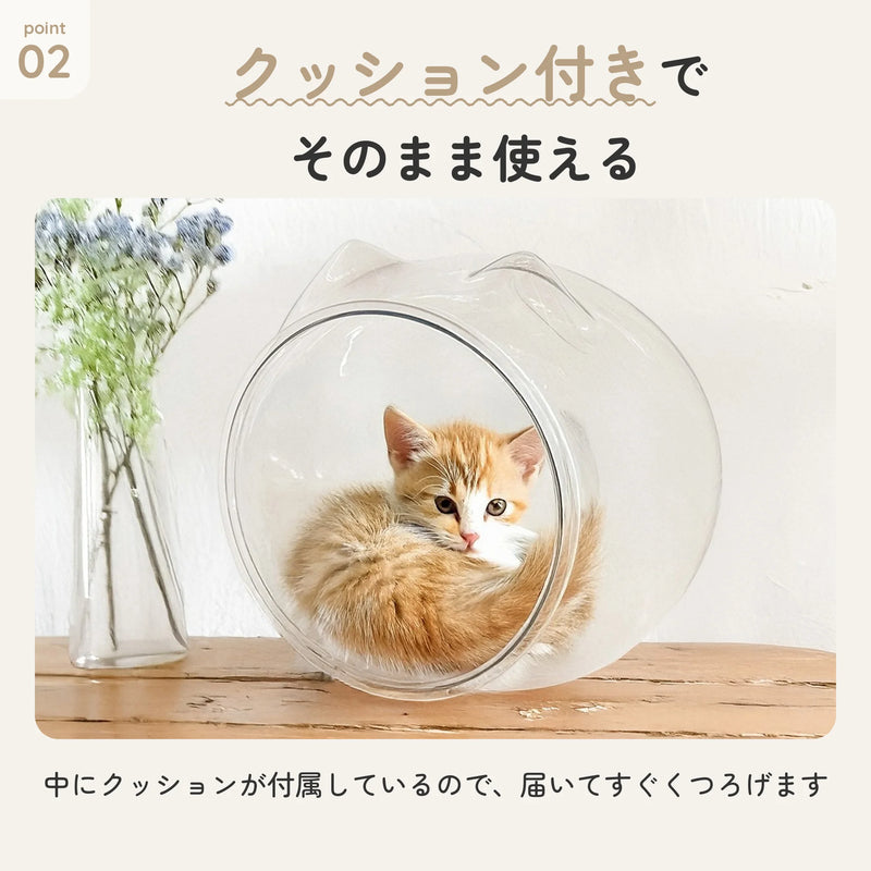 猫耳デザインの透明なPET素材スケルトンボール型猫ベッド 4
