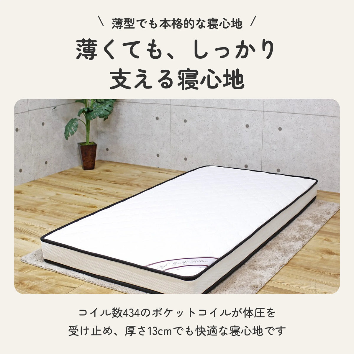 薄型ポケットマットレス コイル数434 厚さ13cm アイボリー 2