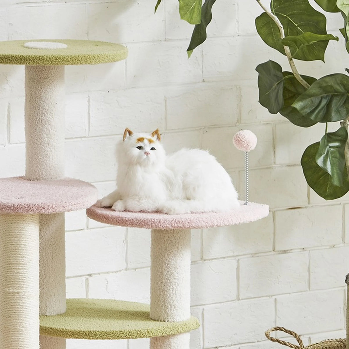 キャットタワー 高さ100cm フェイクリネン素材 組立式 5