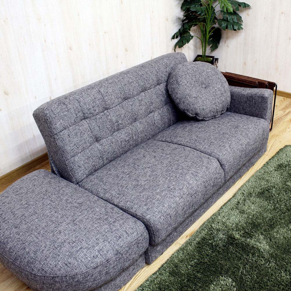 カウチソファ 収納庫付き コンパクト 片肘 帆布生地 脚高10cm W110cm