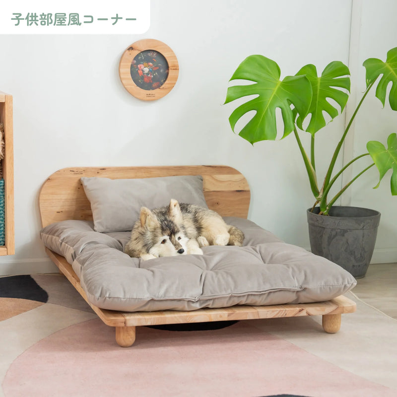 天然木ラバーウッド無垢材のペットベッド 枕・布団付き 5