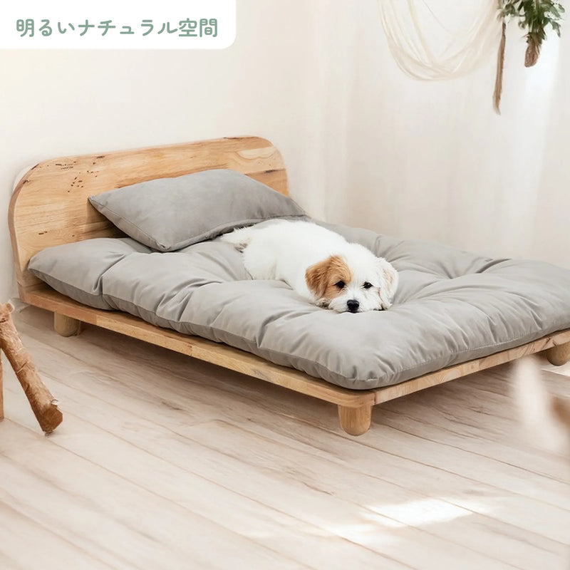 天然木ラバーウッド無垢材のペットベッド 枕・布団付き 6