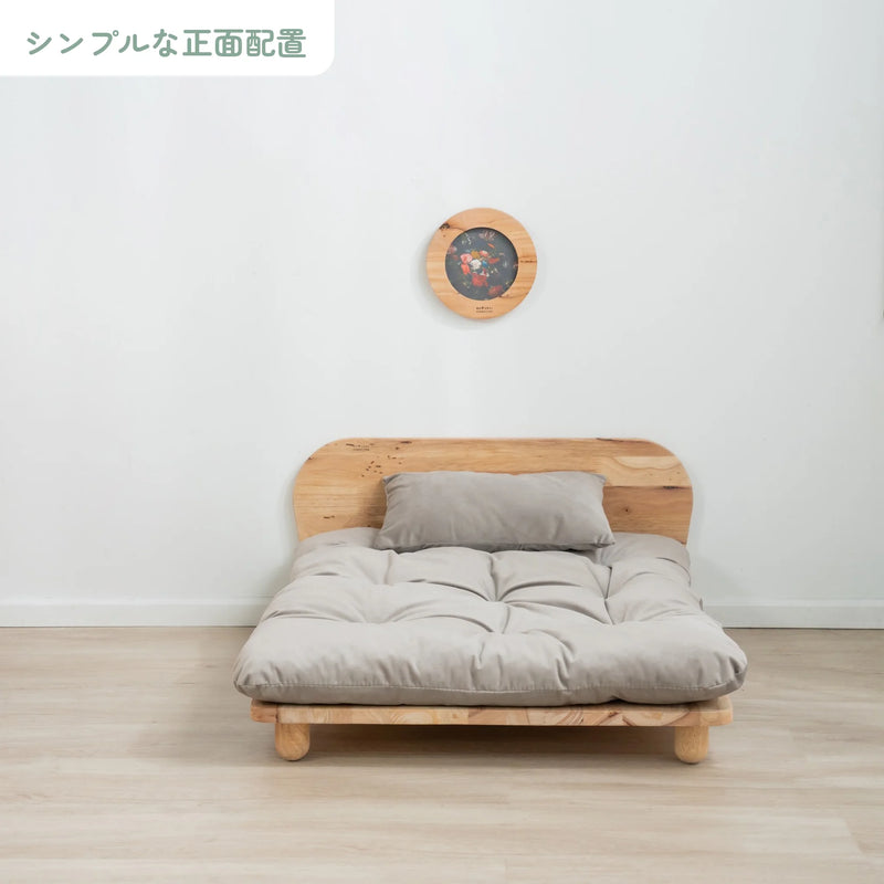 天然木ラバーウッド無垢材のペットベッド 枕・布団付き 7