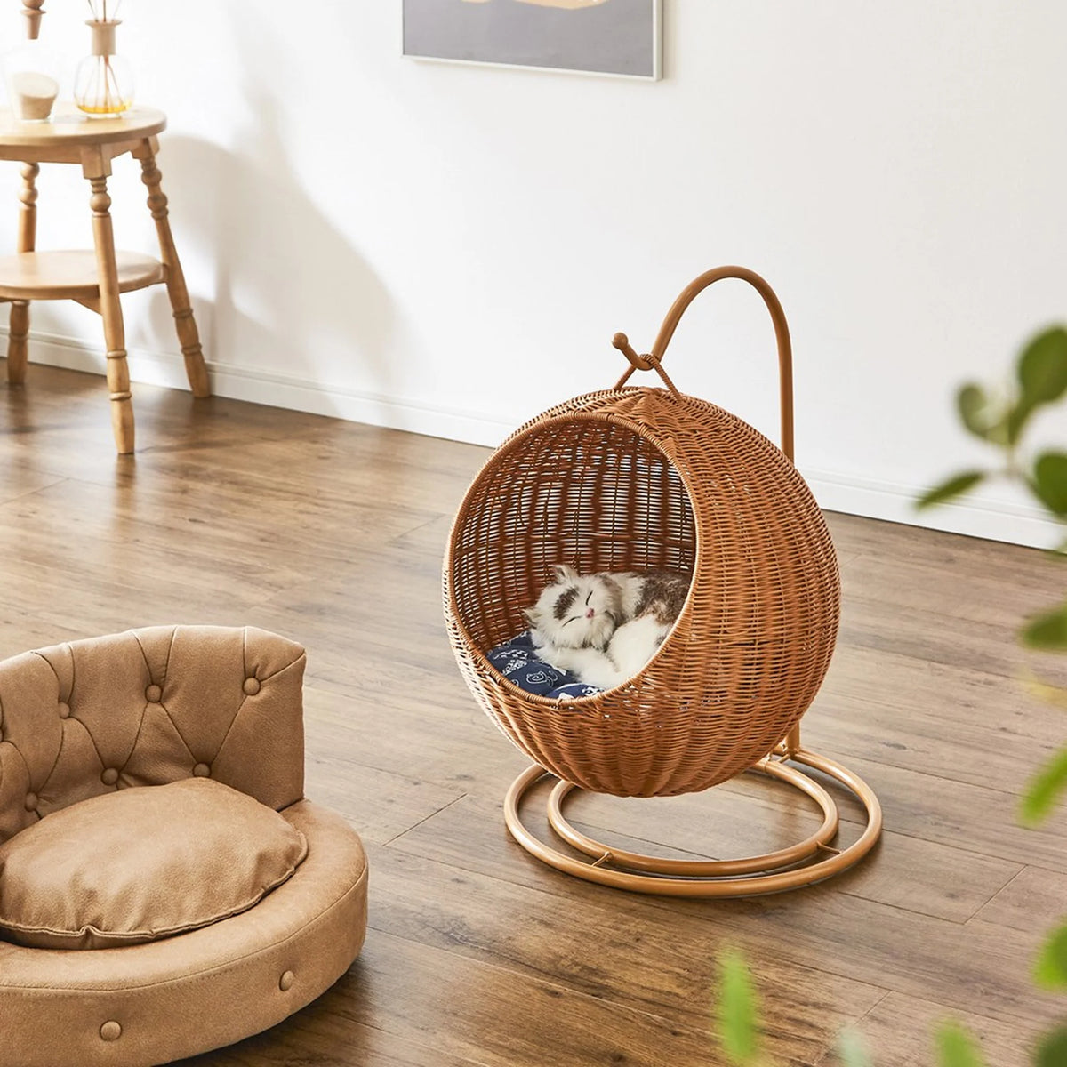 ペット用ハンギングチェア 人工ラタン 猫用 入口径32cm