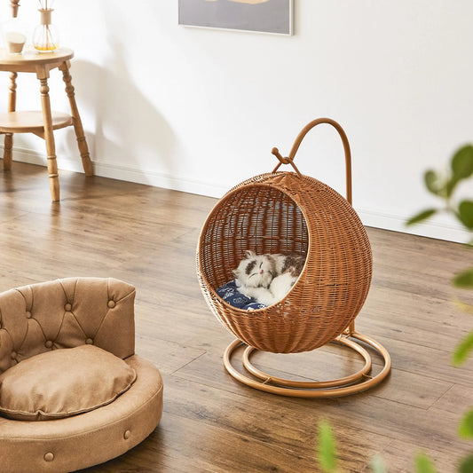 ペット用ハンギングチェア 人工ラタン 猫用 入口径32cm