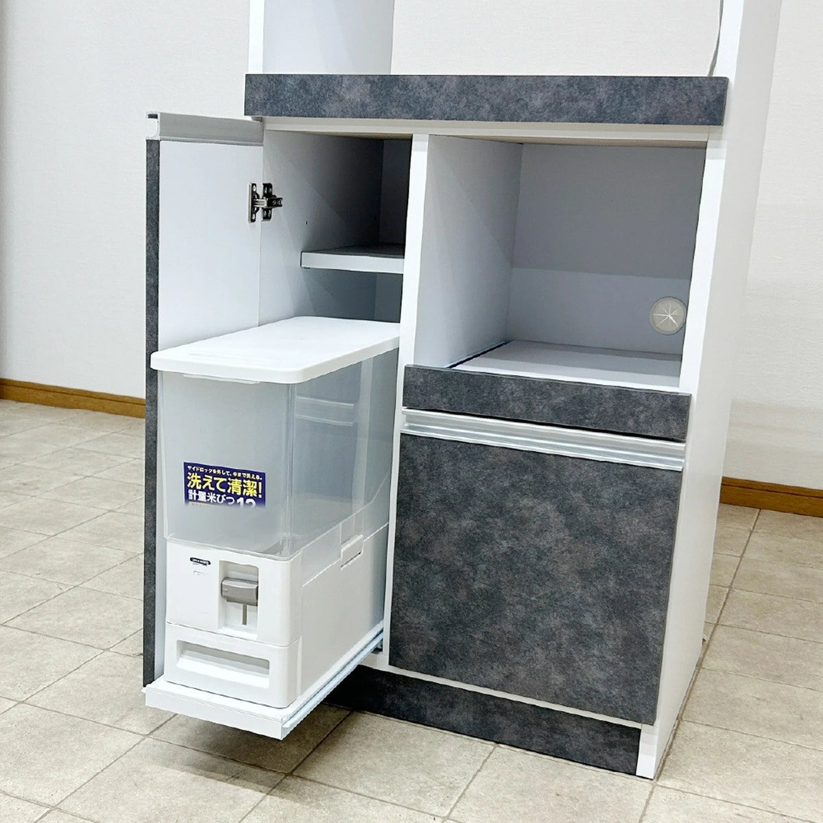 米びつ付きレンジ台 幅60cm 完成品 日本製 2口コンセント 19