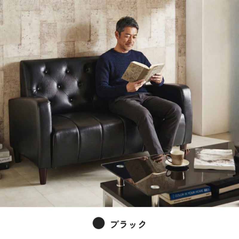 ポケットコイル入りレトロ調2人掛けソファ 合皮素材 9