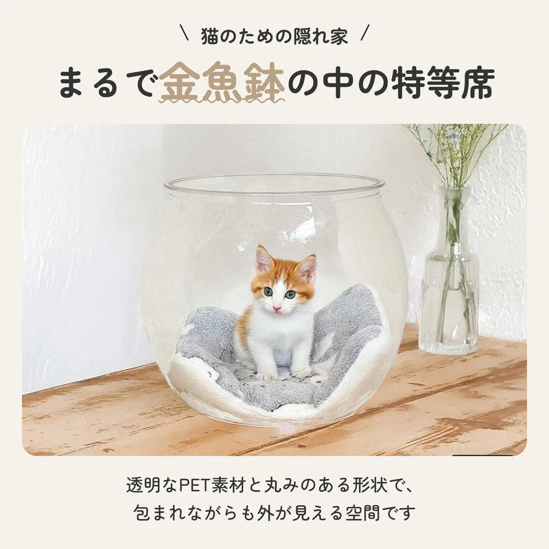 PET素材の透明な猫用ベッド スケルトンボール型 クッション付 2