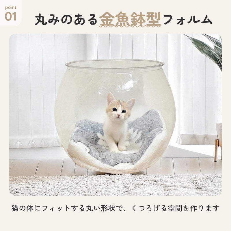 PET素材の透明な猫用ベッド スケルトンボール型 クッション付 3