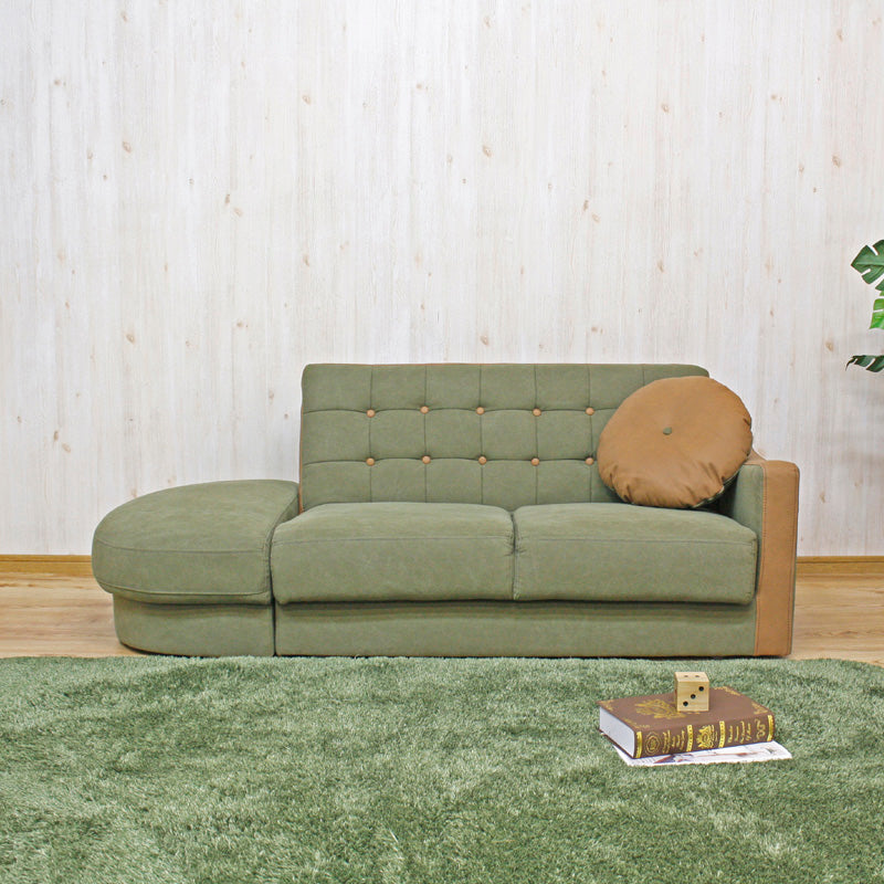 カウチソファ 収納庫付き コンパクト 片肘 帆布生地 脚高10cm W110cm